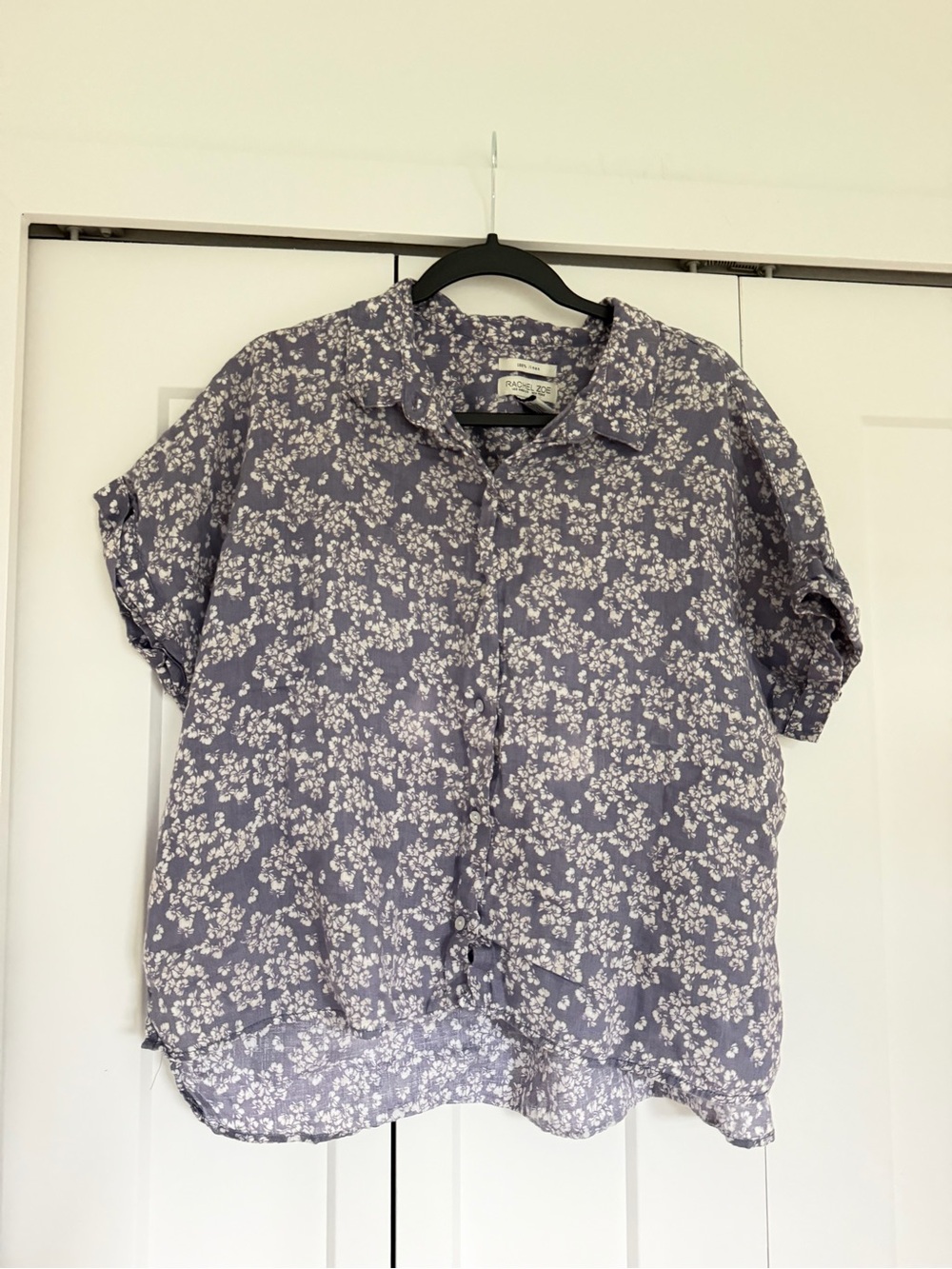Rachel Zoe Linen Light Purple Floral Button-Up Shirt